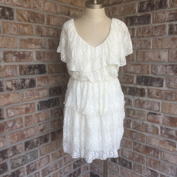 Forever Ruffle Layer Mini Lace Dress Ivory Size S - Picture 1 of 7